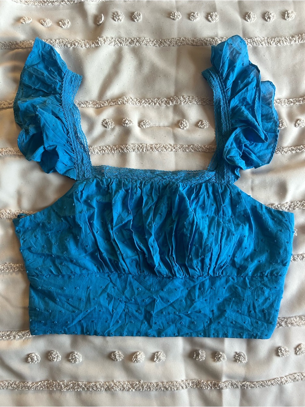 Miami for Francesca’s Turquoise Ruffle Strap Crop Top